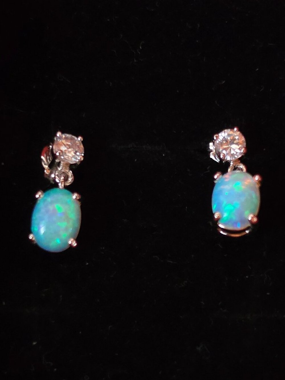 Elegant Vintage 925 Sterling Silver Opal Dangle Stud Earrings
